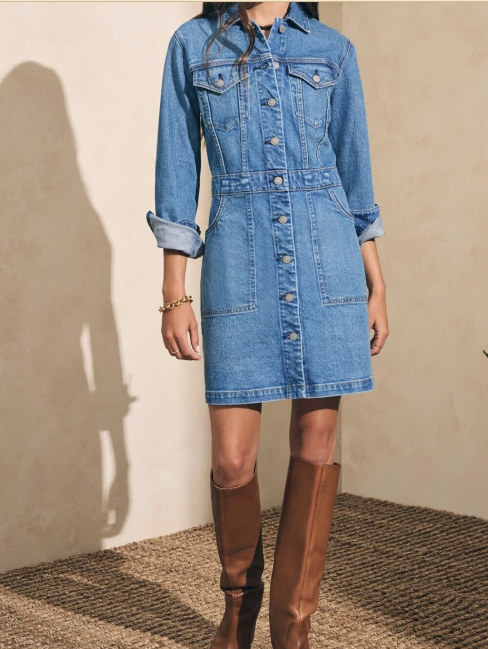 Faherty Denim Michelle Button Up Jean Mini Dress With Pockets Size 12